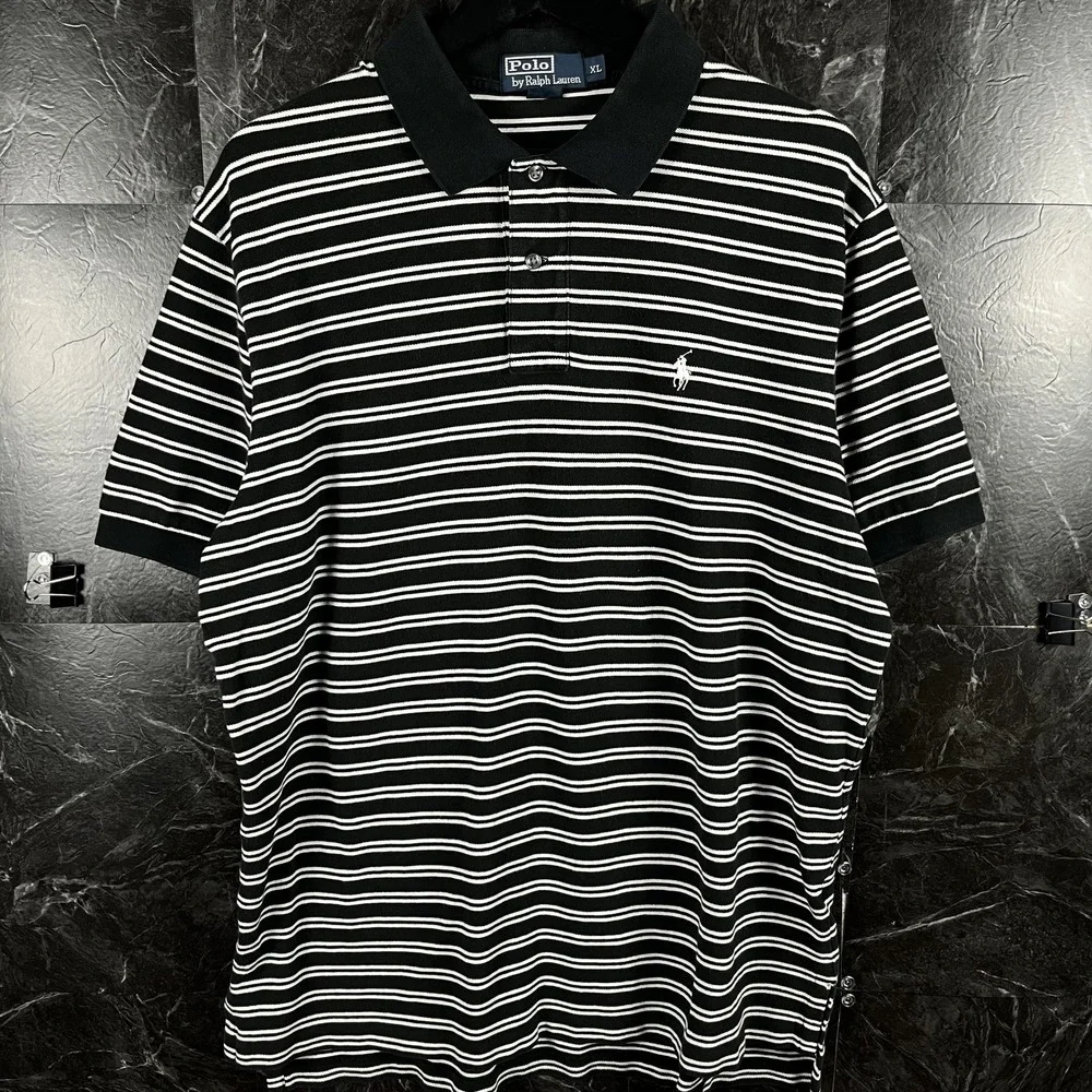 Polo Ralph Lauren Men's Black Striped Vtg Polo Shirt XXL